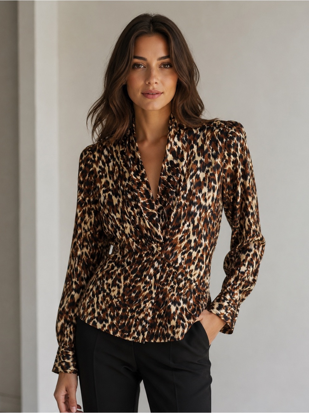 Vintage Adrianna Papell 100% Silk Blouse Cheetah Leopard Print Size 6